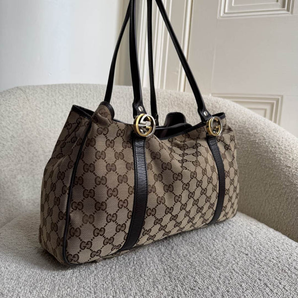 Gucci GG Twins Black Leather Tote Bag