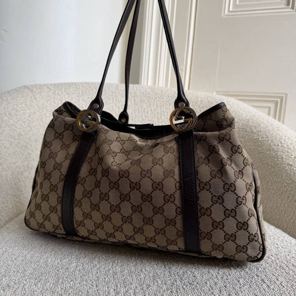 Gucci GG Twins Black Leather Tote Bag