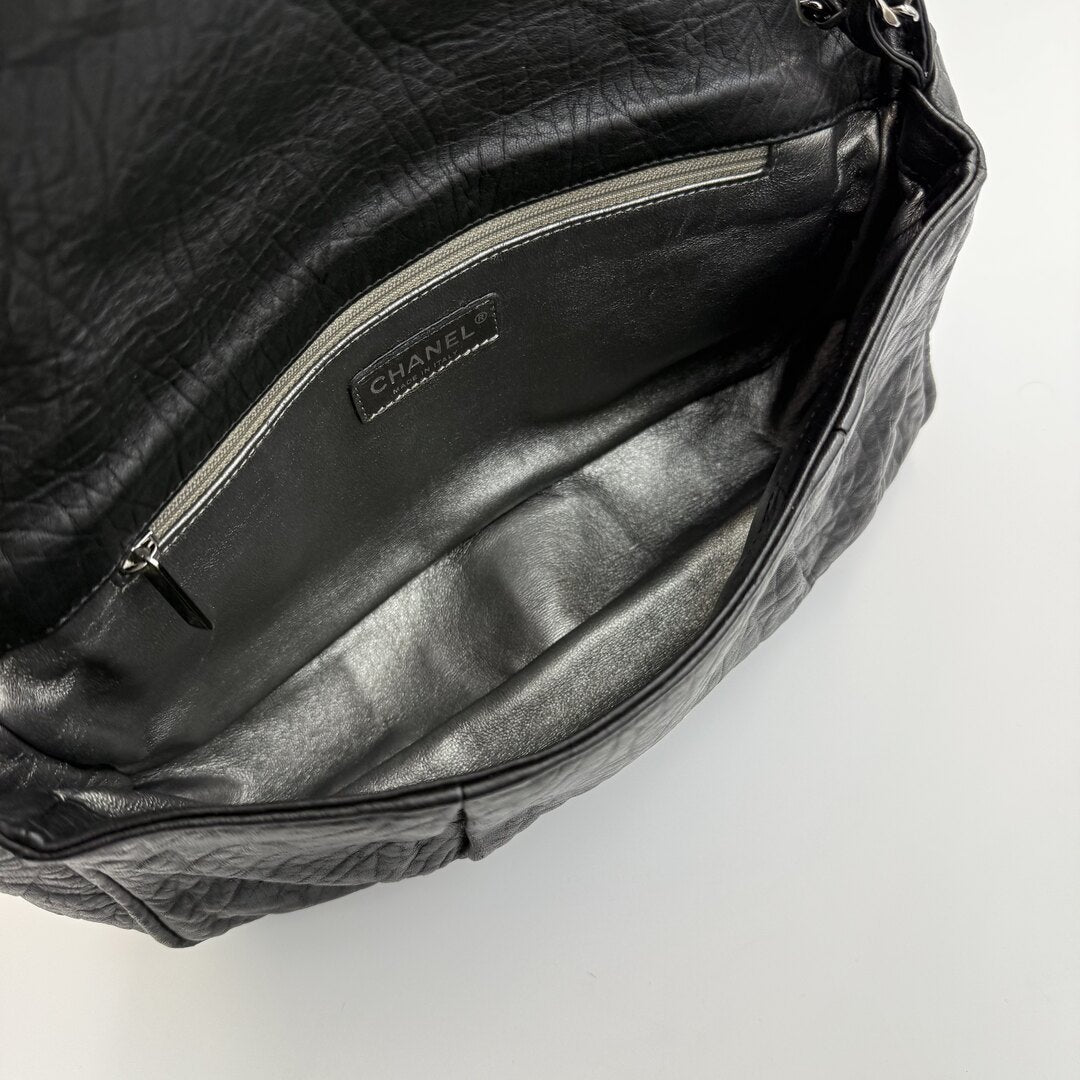 2008 Chanel CC Black Matelasse Silver Chain Flap Shoulder Bag