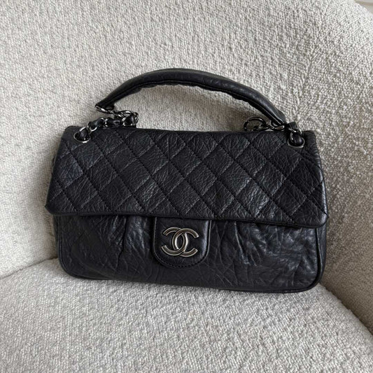 2008 Chanel CC Black Matelasse Silver Chain Flap Shoulder Bag