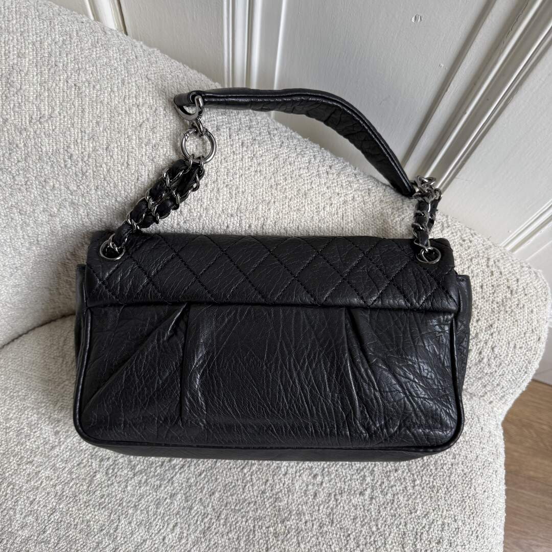 2008 Chanel CC Black Matelasse Silver Chain Flap Shoulder Bag