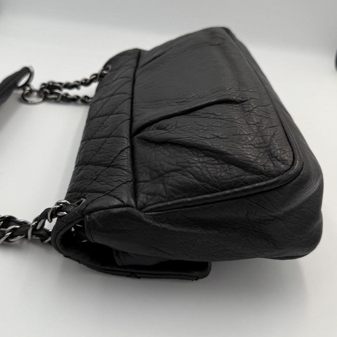 2008 Chanel CC Black Matelasse Silver Chain Flap Shoulder Bag