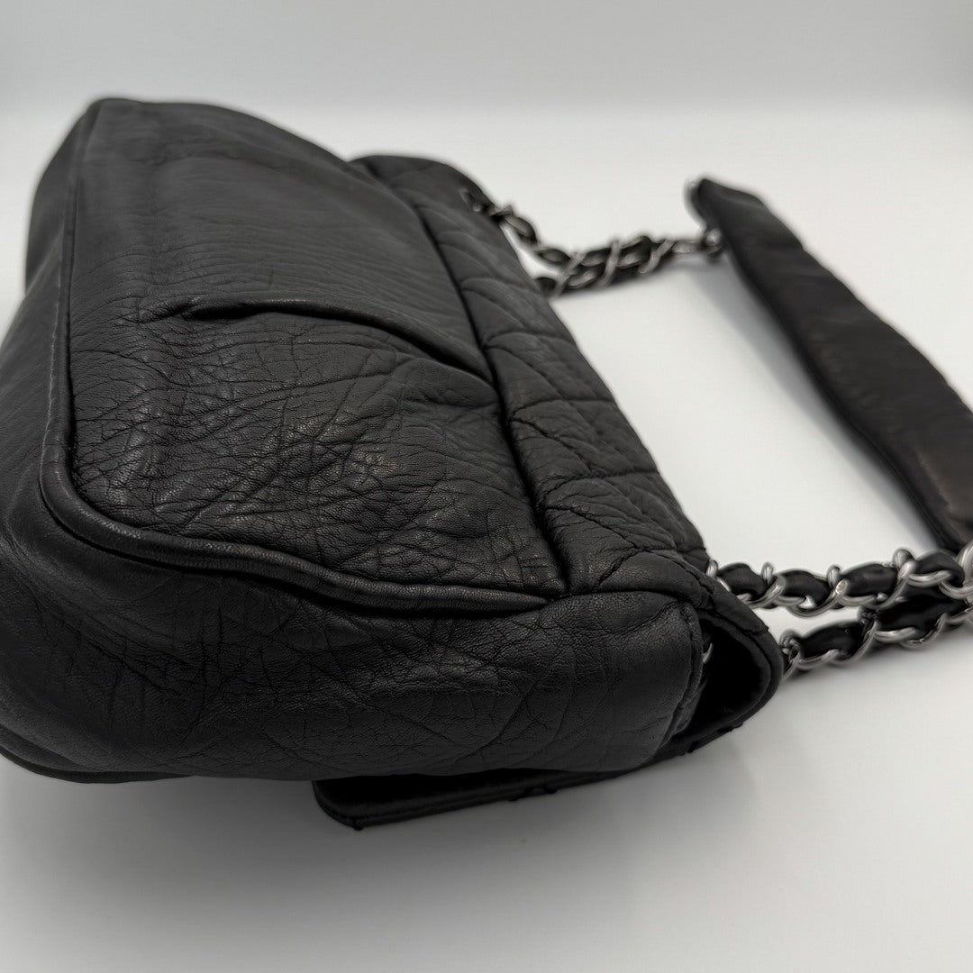 2008 Chanel CC Black Matelasse Silver Chain Flap Shoulder Bag