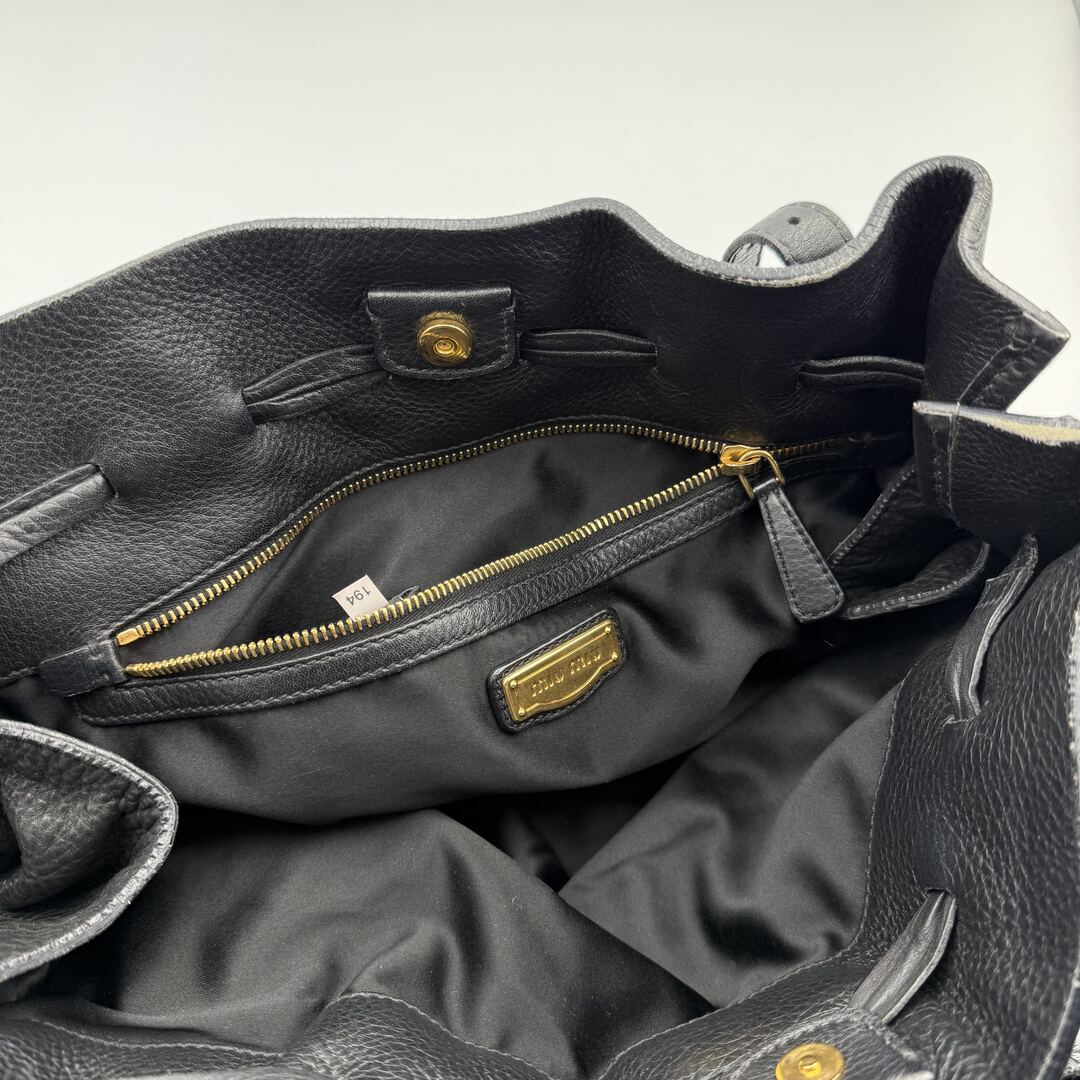 Miu Miu Vitello Leather Black Tote Bag