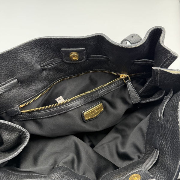 Miu Miu Vitello Leather Black Tote Bag