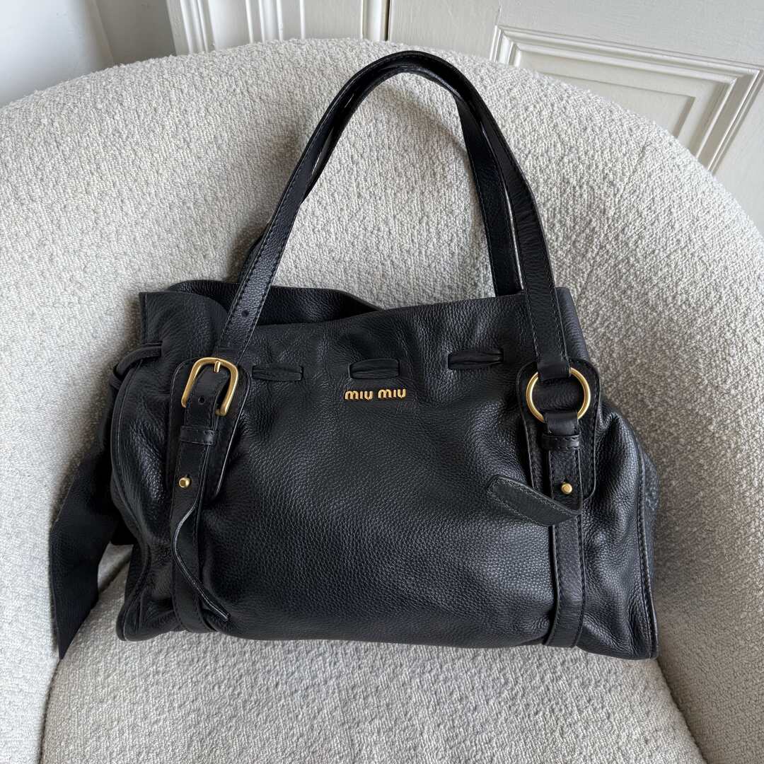 Miu Miu Vitello Leather Black Tote Bag