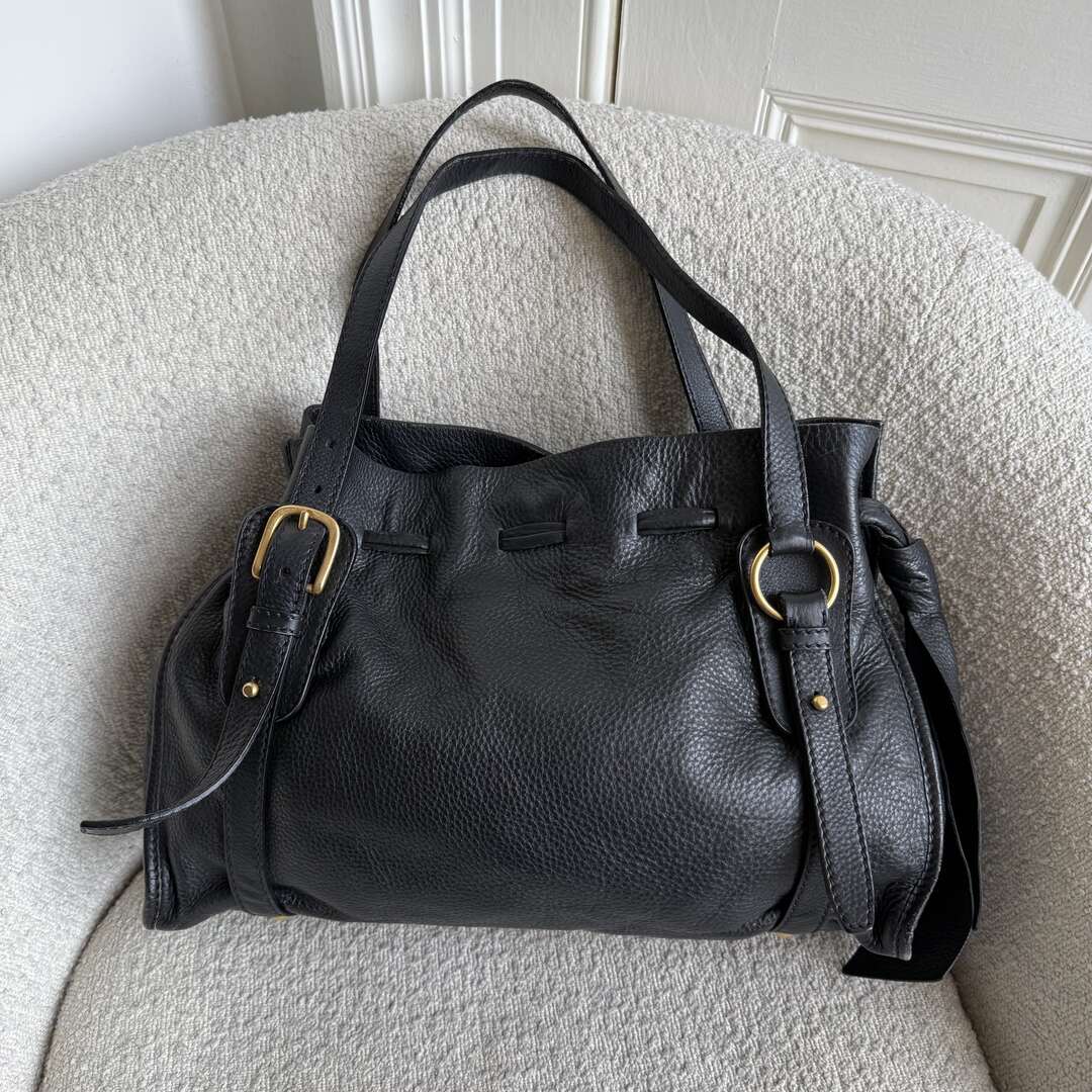 Miu Miu Vitello Leather Black Tote Bag