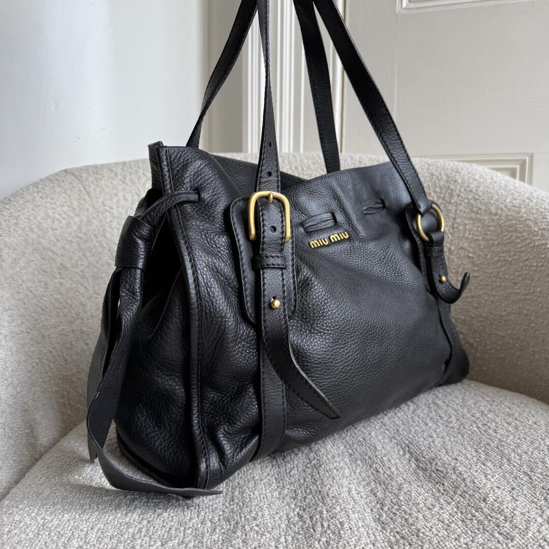 Miu Miu Vitello Leather Black Tote Bag