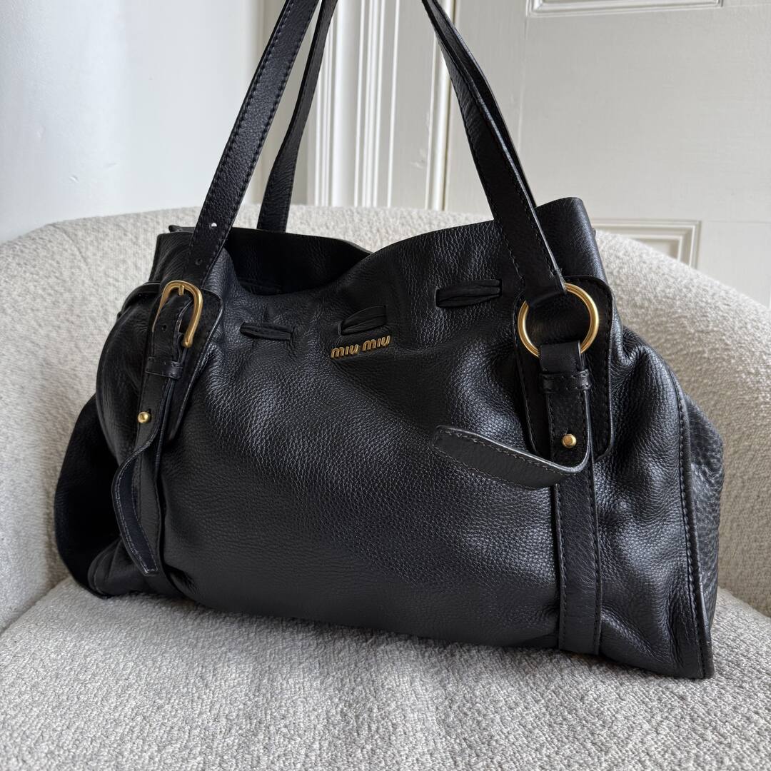 Miu Miu Vitello Leather Black Tote Bag