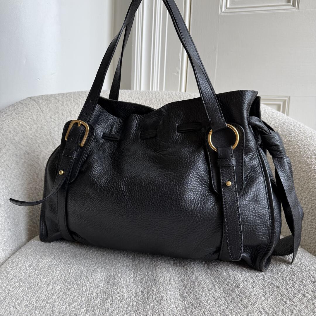 Miu Miu Vitello Leather Black Tote Bag