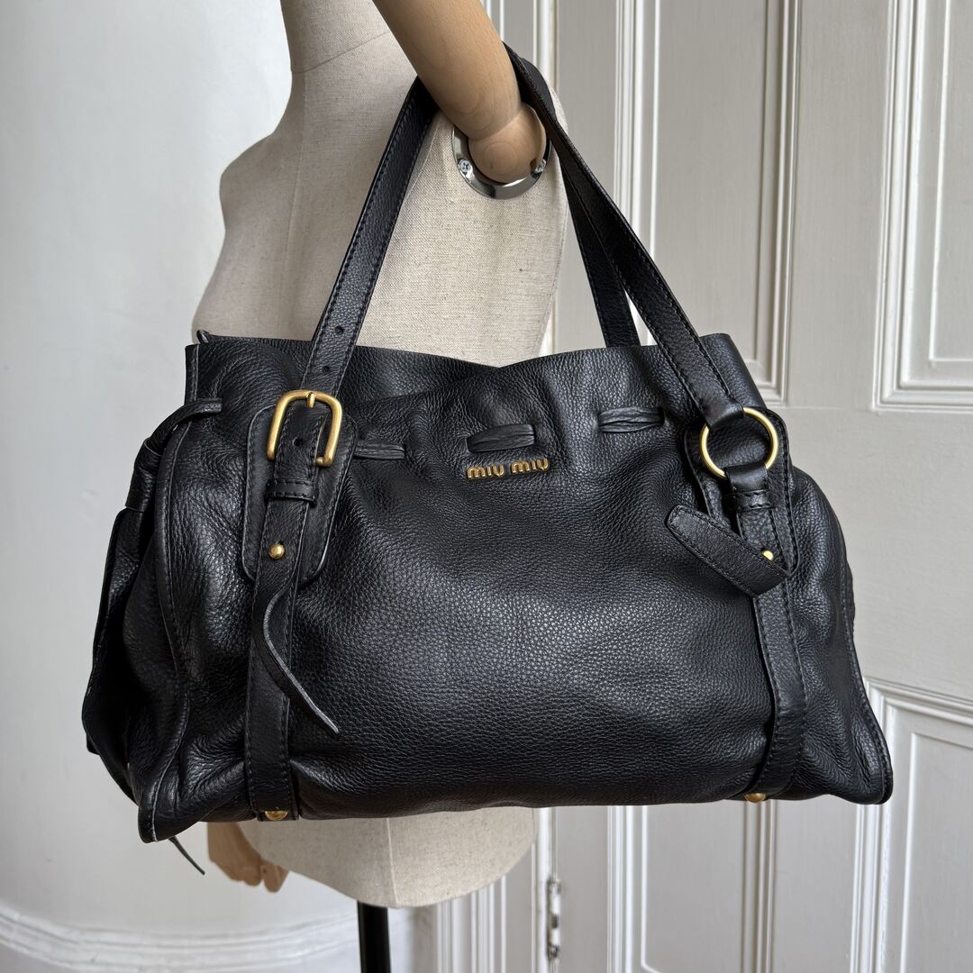 Miu Miu Vitello Leather Black Tote Bag