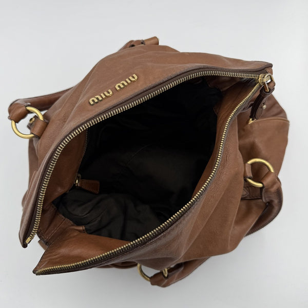 Miu Miu Vitello Lux Brown Leather Handbag