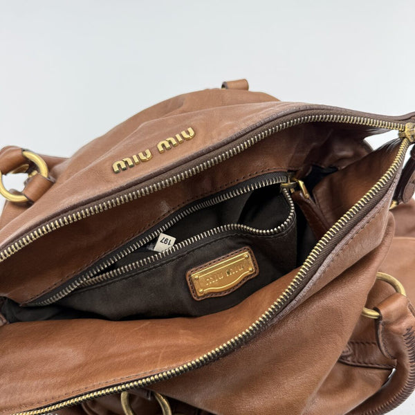 Miu Miu Vitello Lux Brown Leather Handbag