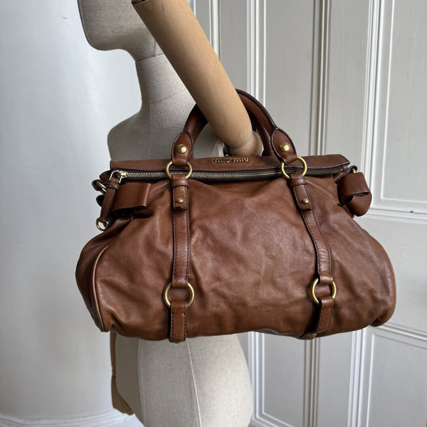 Miu Miu Vitello Lux Brown Leather Handbag