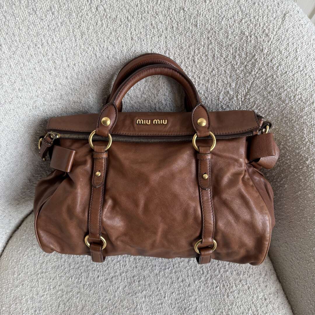 Miu Miu Vitello Lux Brown Leather Handbag