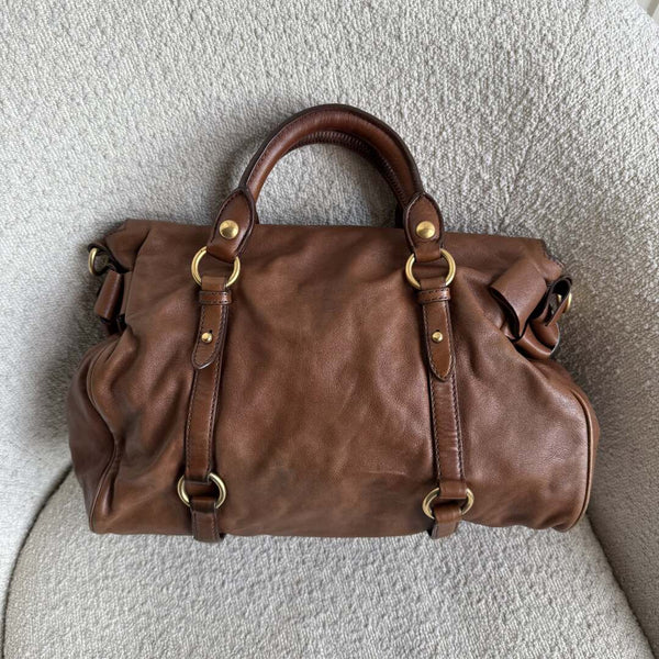 Miu Miu Vitello Lux Brown Leather Handbag
