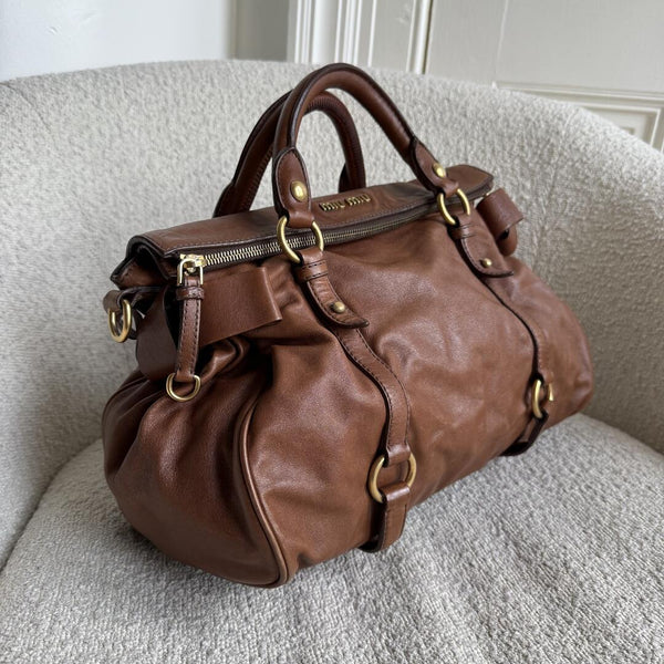 Miu Miu Vitello Lux Brown Leather Handbag