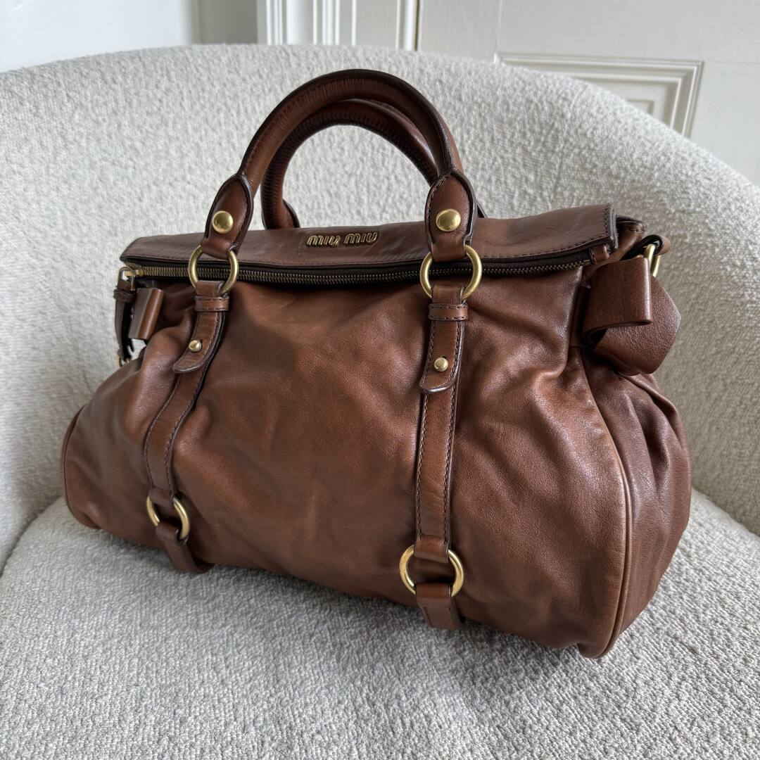 Miu Miu Vitello Lux Brown Leather Handbag