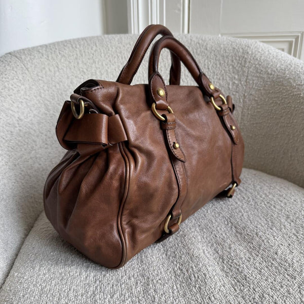 Miu Miu Vitello Lux Brown Leather Handbag