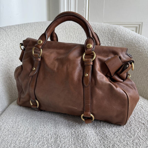 Miu Miu Vitello Lux Brown Leather Handbag
