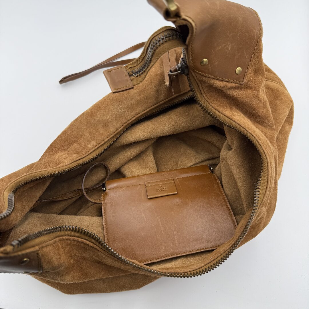 Gucci Hobo Croissant Suede Brown Shoulder Bag