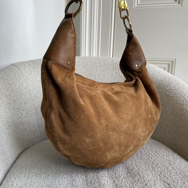 Gucci Hobo Croissant Suede Brown Shoulder Bag