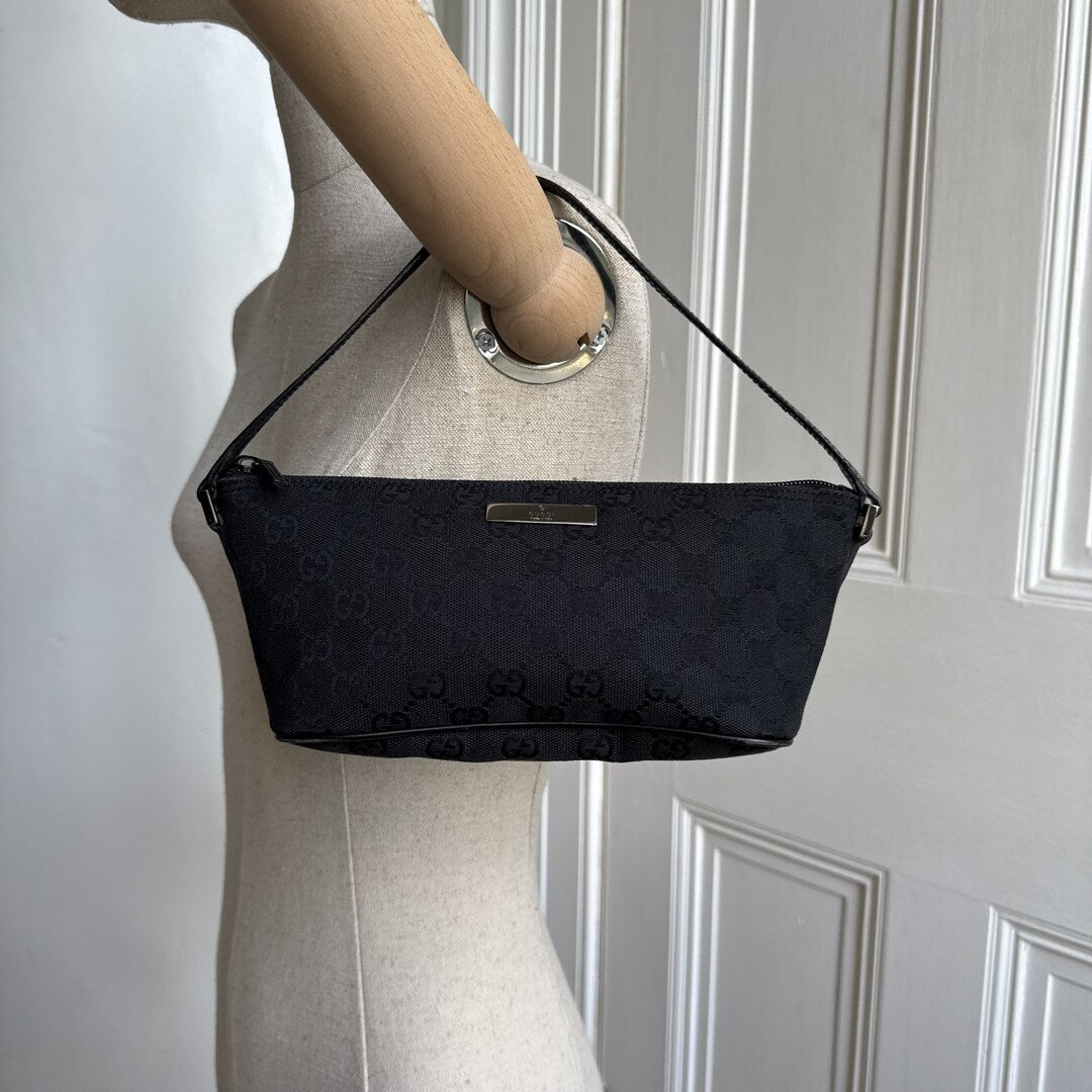 Gucci GG Monogram Black Boat Pochette Handbag