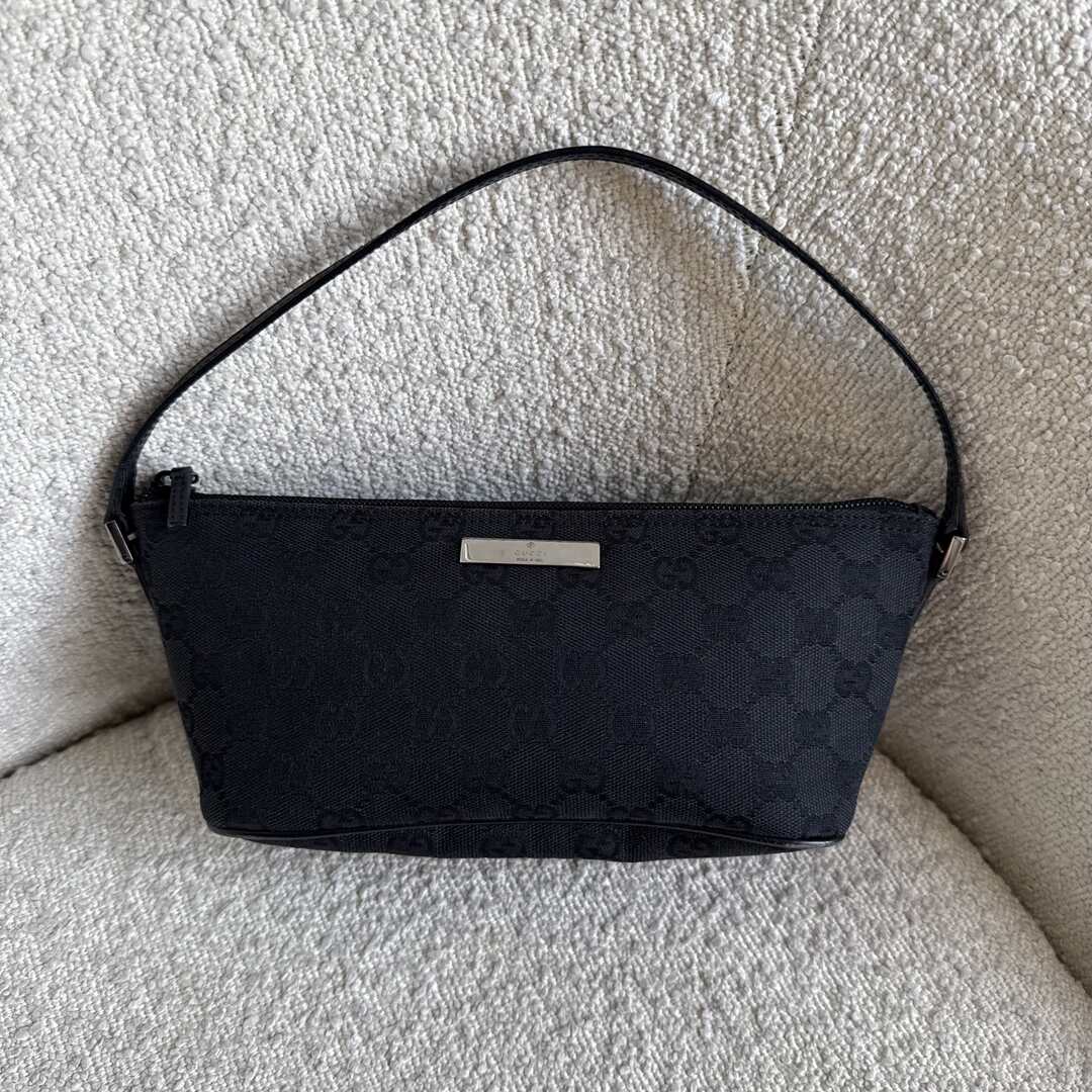 Gucci GG Monogram Black Boat Pochette Handbag