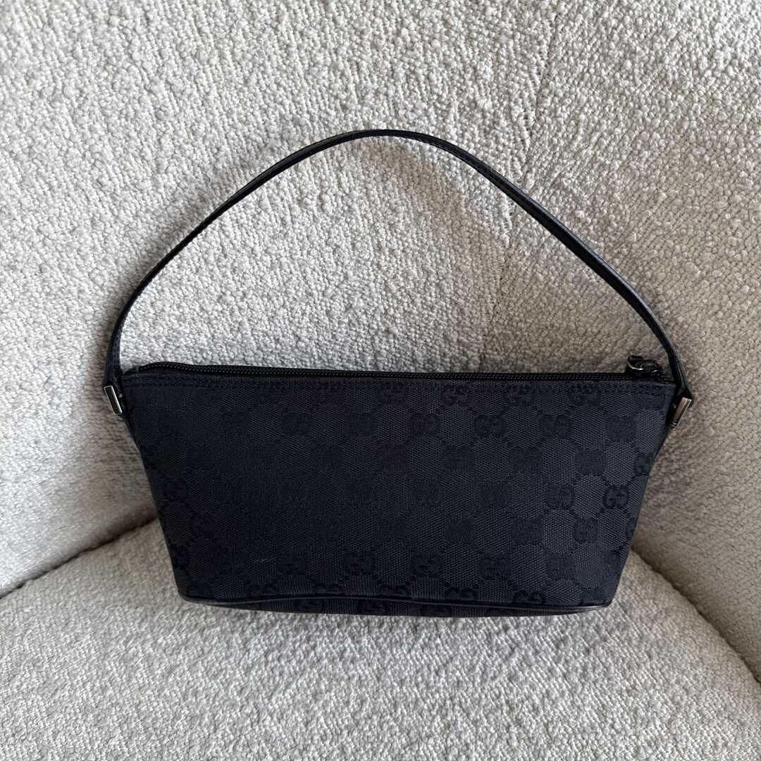 Gucci GG Monogram Black Boat Pochette Handbag