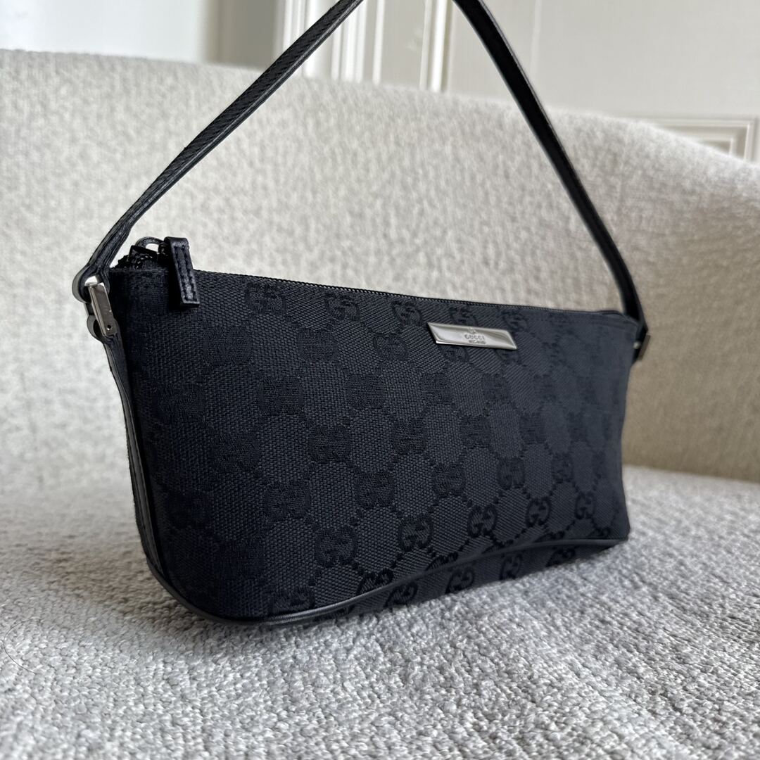 Gucci GG Monogram Black Boat Pochette Handbag