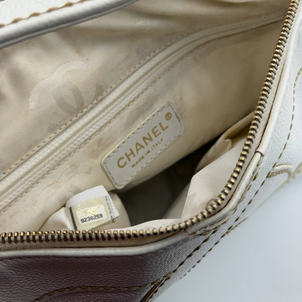 2005 Chanel Surpique CC White Caviar Shoulder Bag