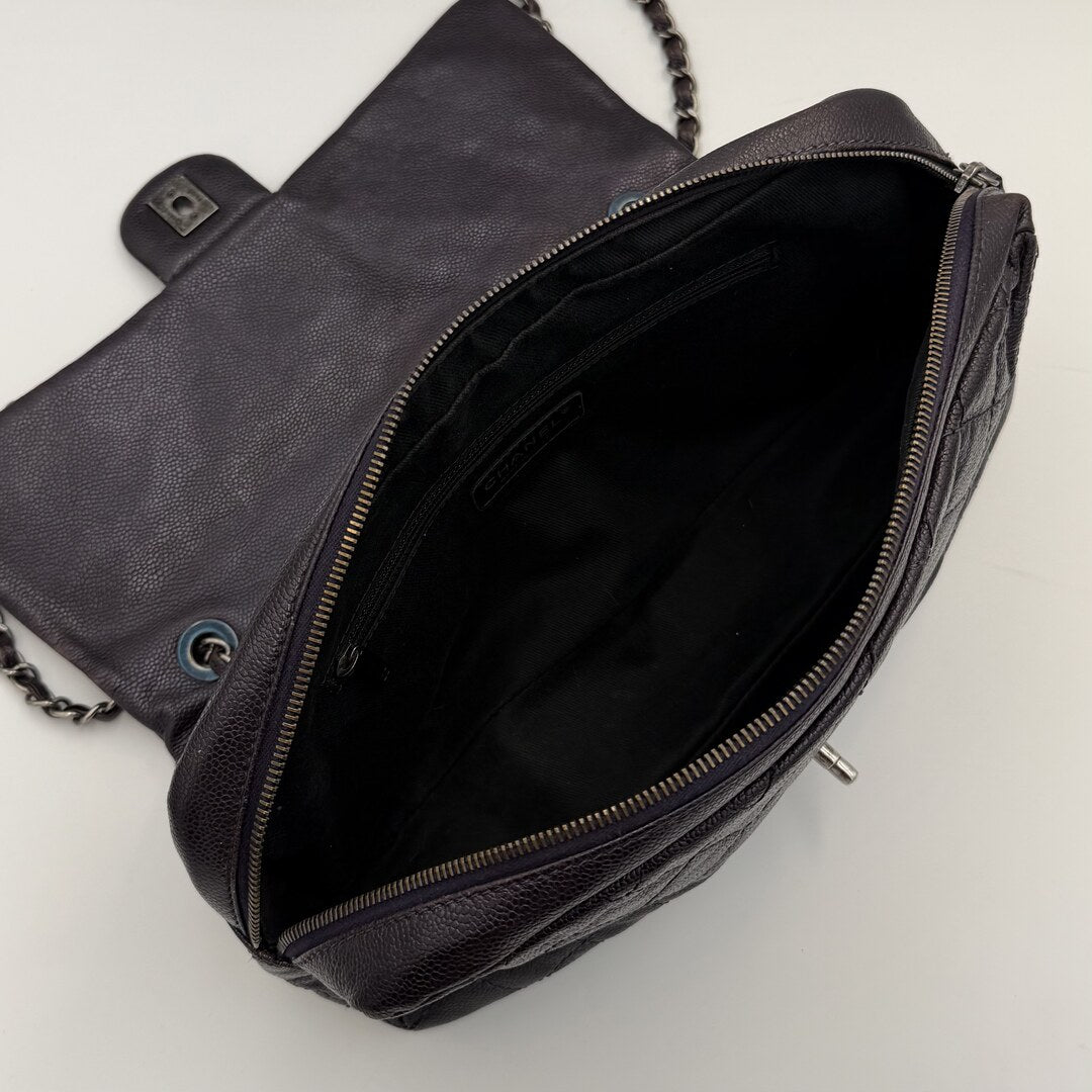 2012 Chanel CC Jumbo Easy Caviar Flap Metallic Purple Shoulder Bag