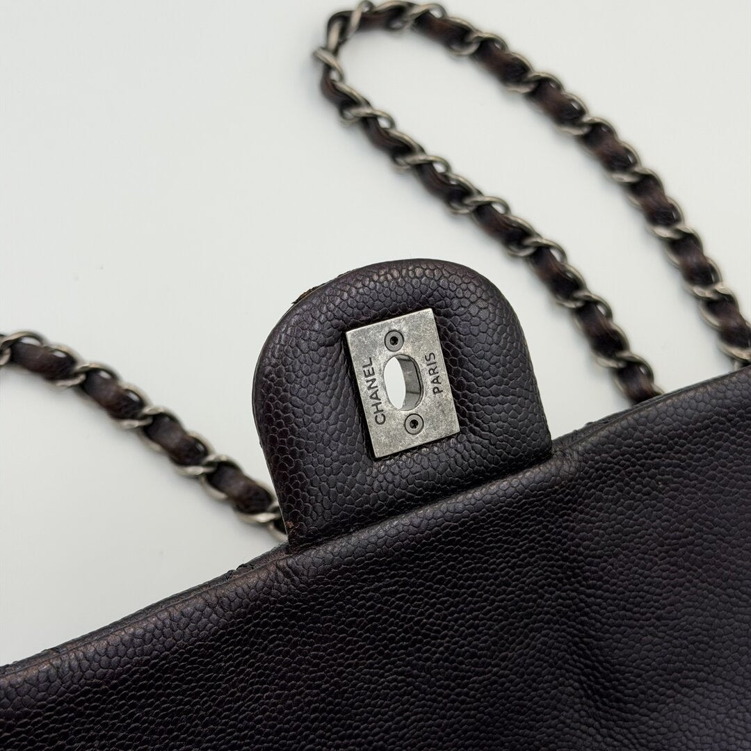 2012 Chanel CC Jumbo Easy Caviar Flap Metallic Purple Shoulder Bag