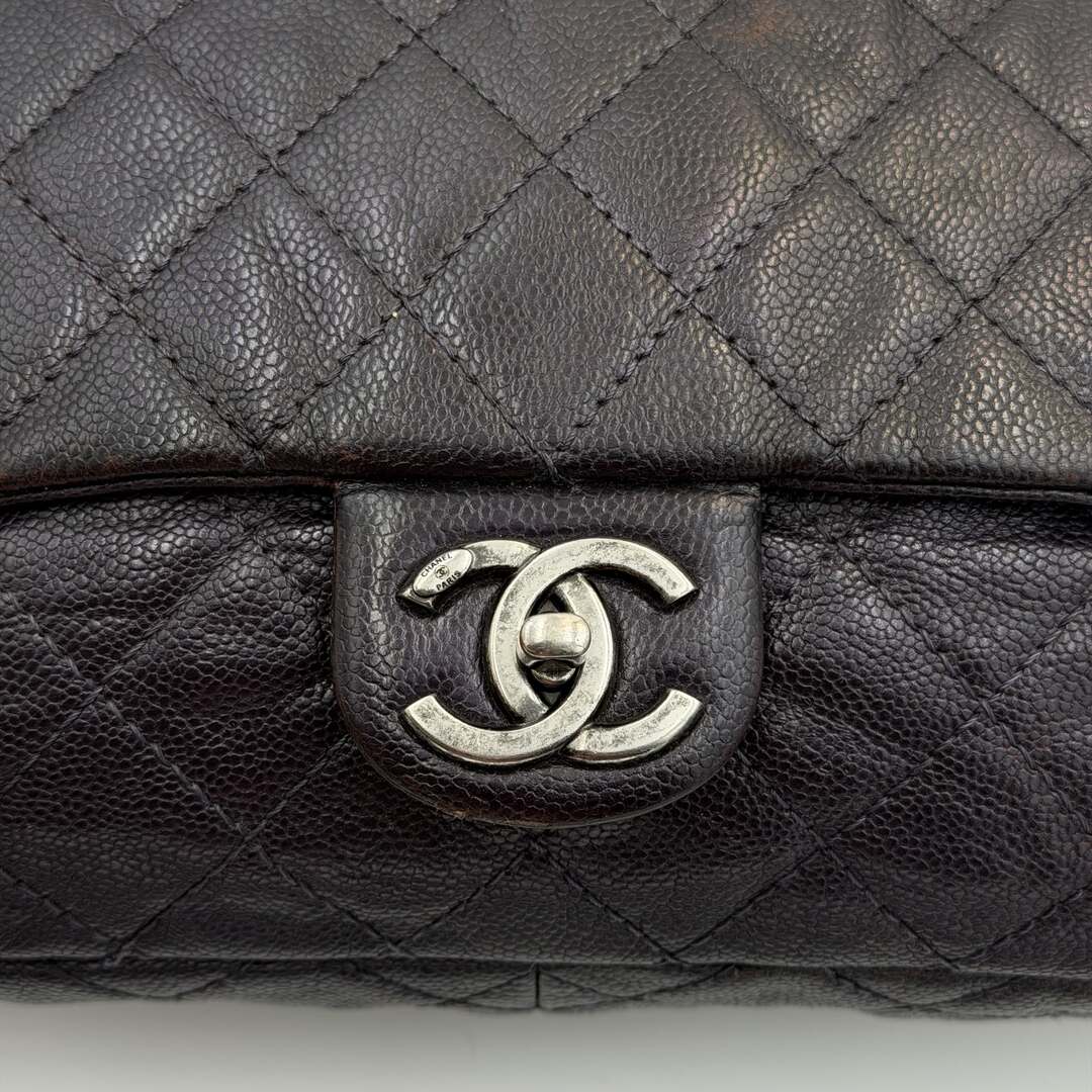 2012 Chanel CC Jumbo Easy Caviar Flap Metallic Purple Shoulder Bag