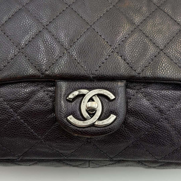 2012 Chanel CC Jumbo Easy Caviar Flap Metallic Purple Shoulder Bag