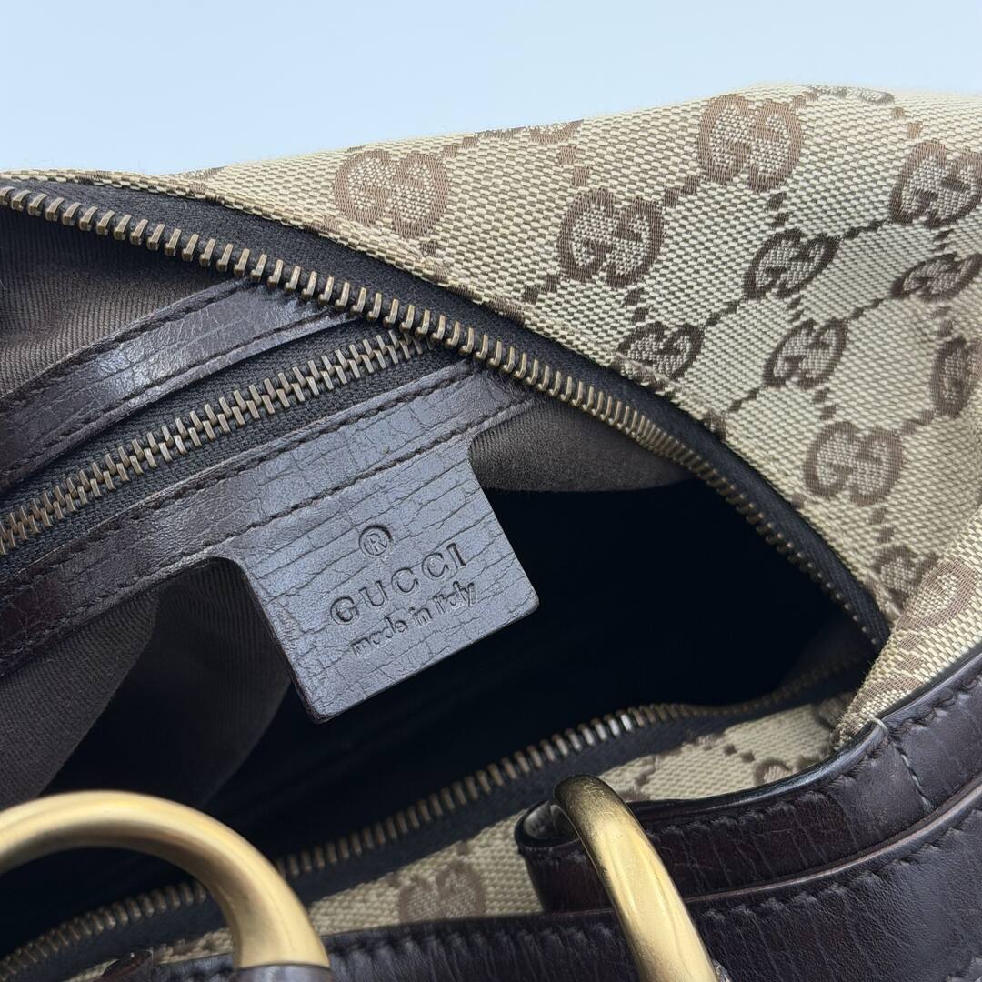 Gucci GG Canvas Horsebit Hobo Brown Shoulder Bag
