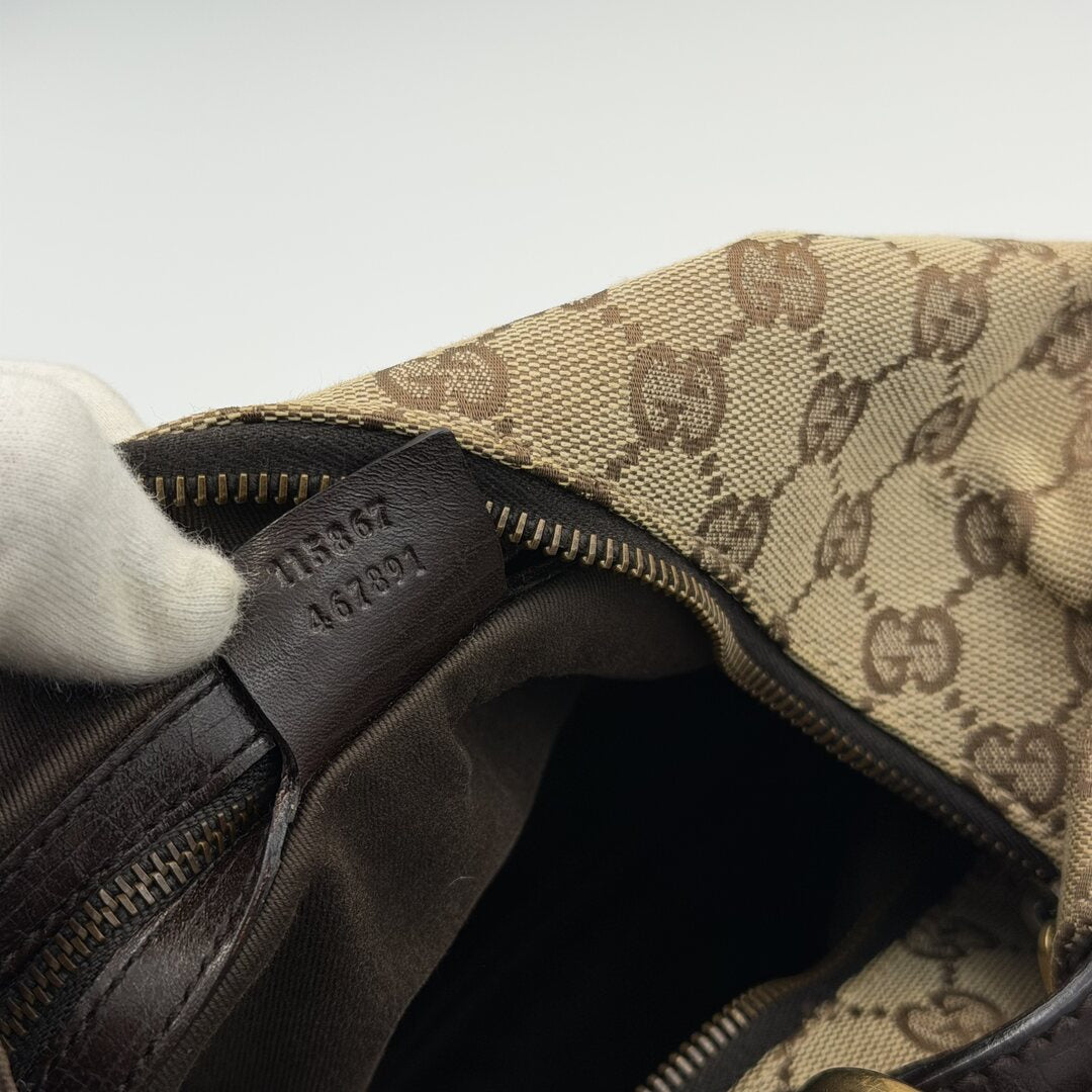 Gucci GG Canvas Horsebit Hobo Brown Shoulder Bag