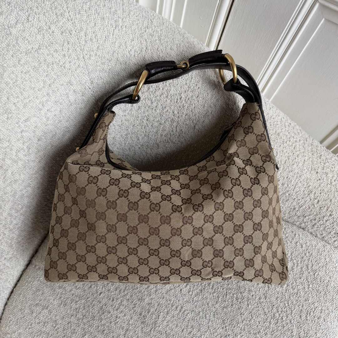 Gucci GG Canvas Horsebit Hobo Brown Shoulder Bag