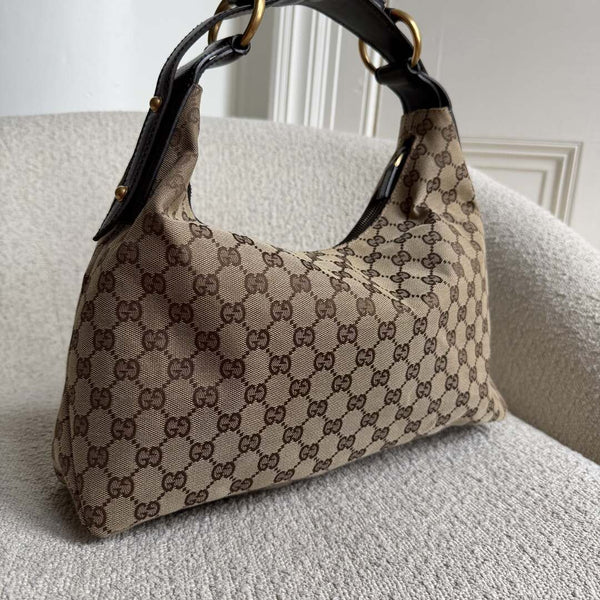 Gucci GG Canvas Horsebit Hobo Brown Shoulder Bag