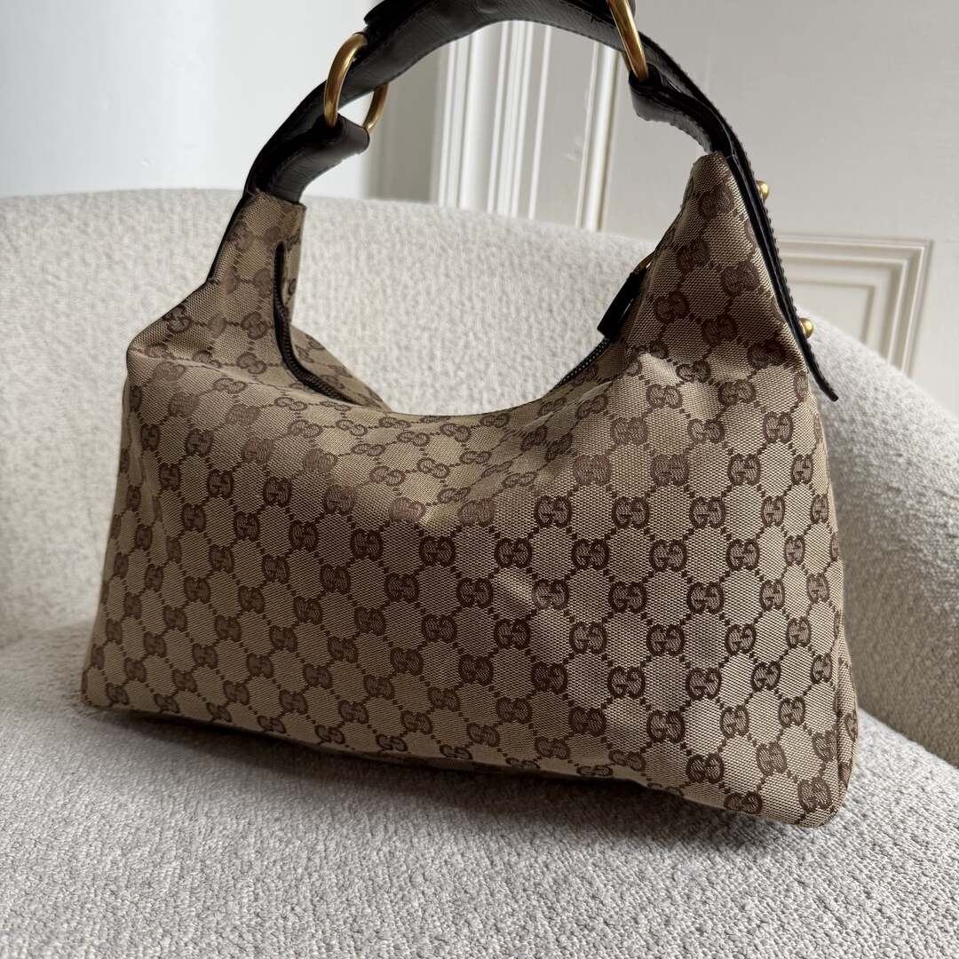 Gucci GG Canvas Horsebit Hobo Brown Shoulder Bag