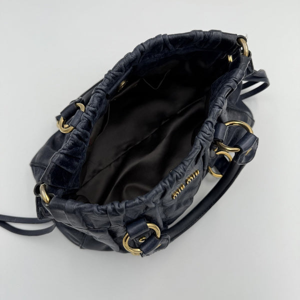 Miu Miu Mini Vitello Leather Navy Handbag