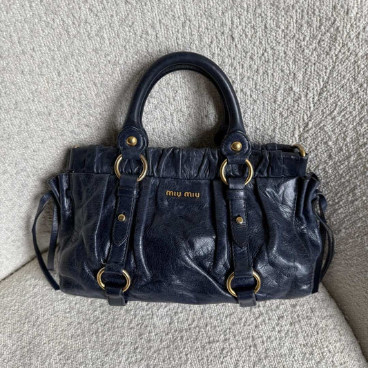 Miu Miu Mini Vitello Leather Navy Handbag