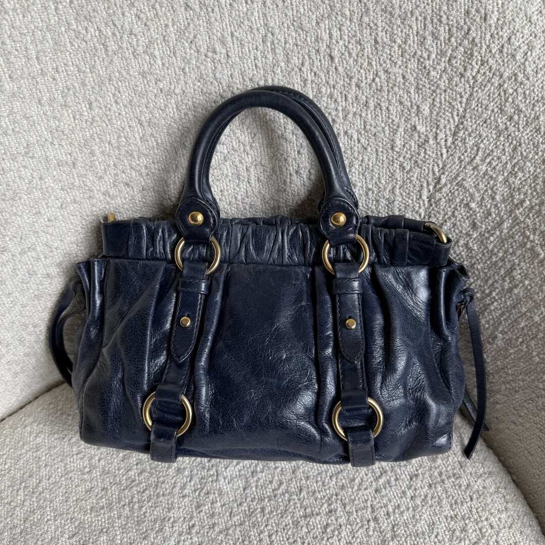 Miu Miu Mini Vitello Leather Navy Handbag
