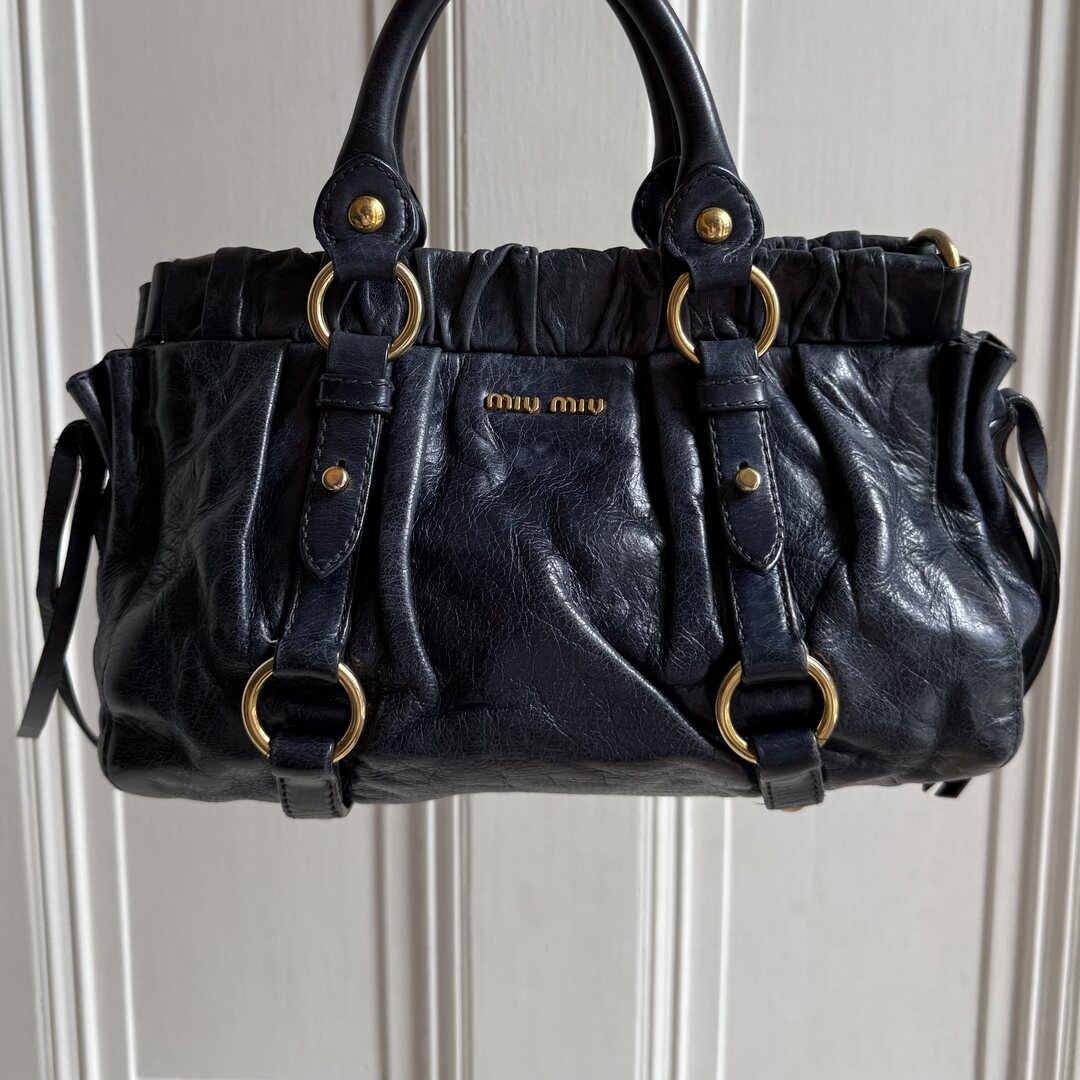Miu Miu Mini Vitello Leather Navy Handbag