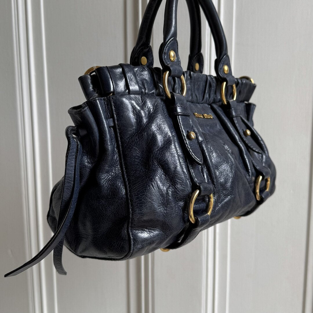 Miu Miu Mini Vitello Leather Navy Handbag