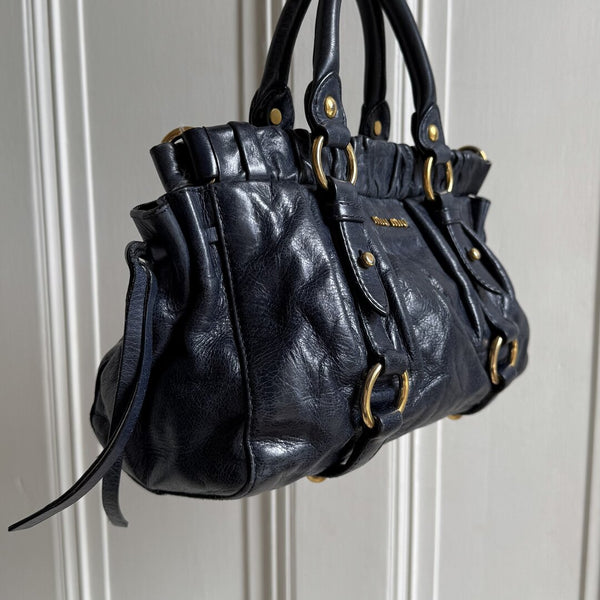 Miu Miu Mini Vitello Leather Navy Handbag