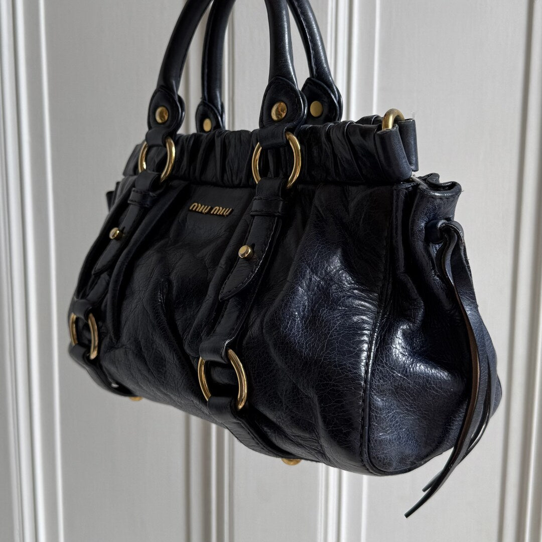 Miu Miu Mini Vitello Leather Navy Handbag