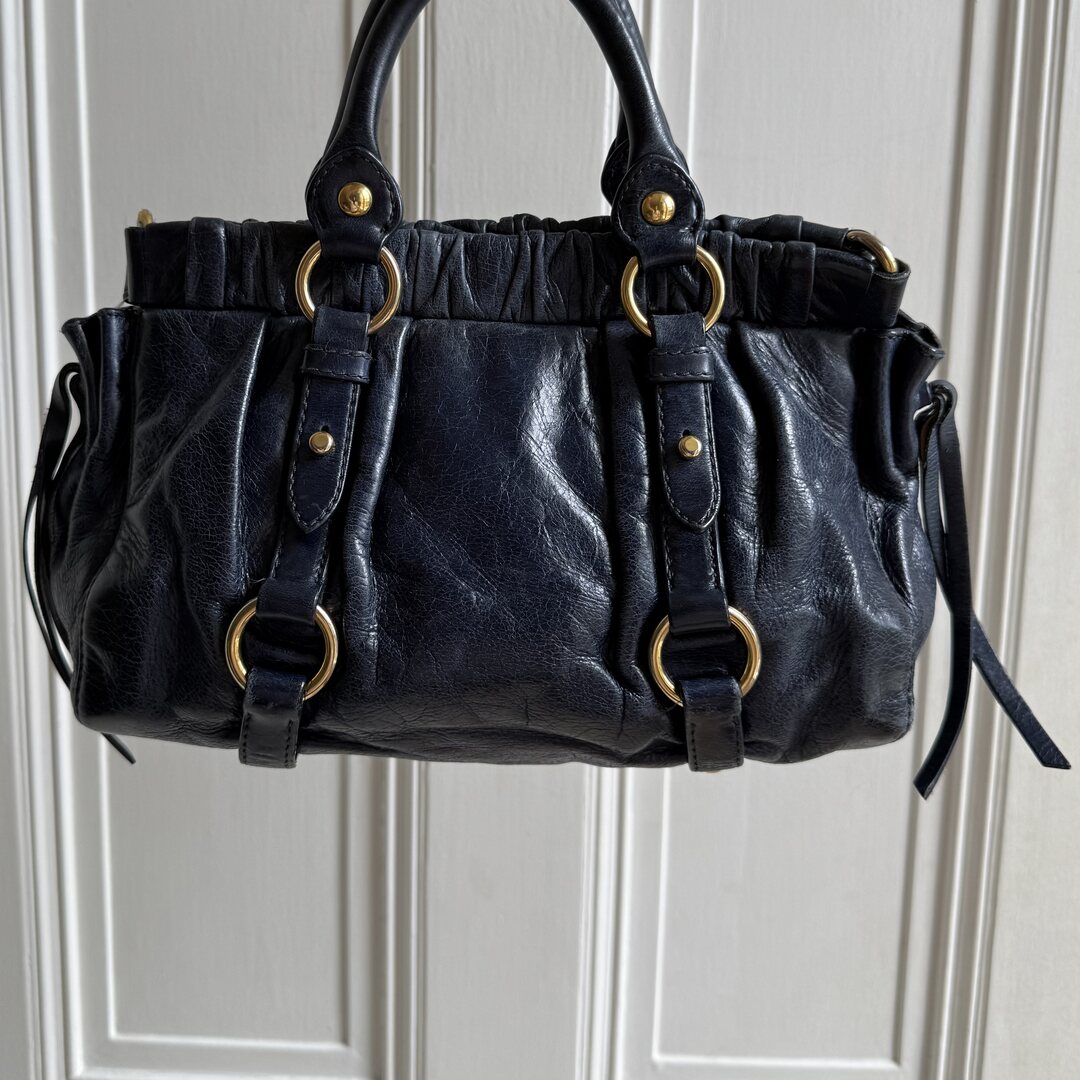 Miu Miu Mini Vitello Leather Navy Handbag