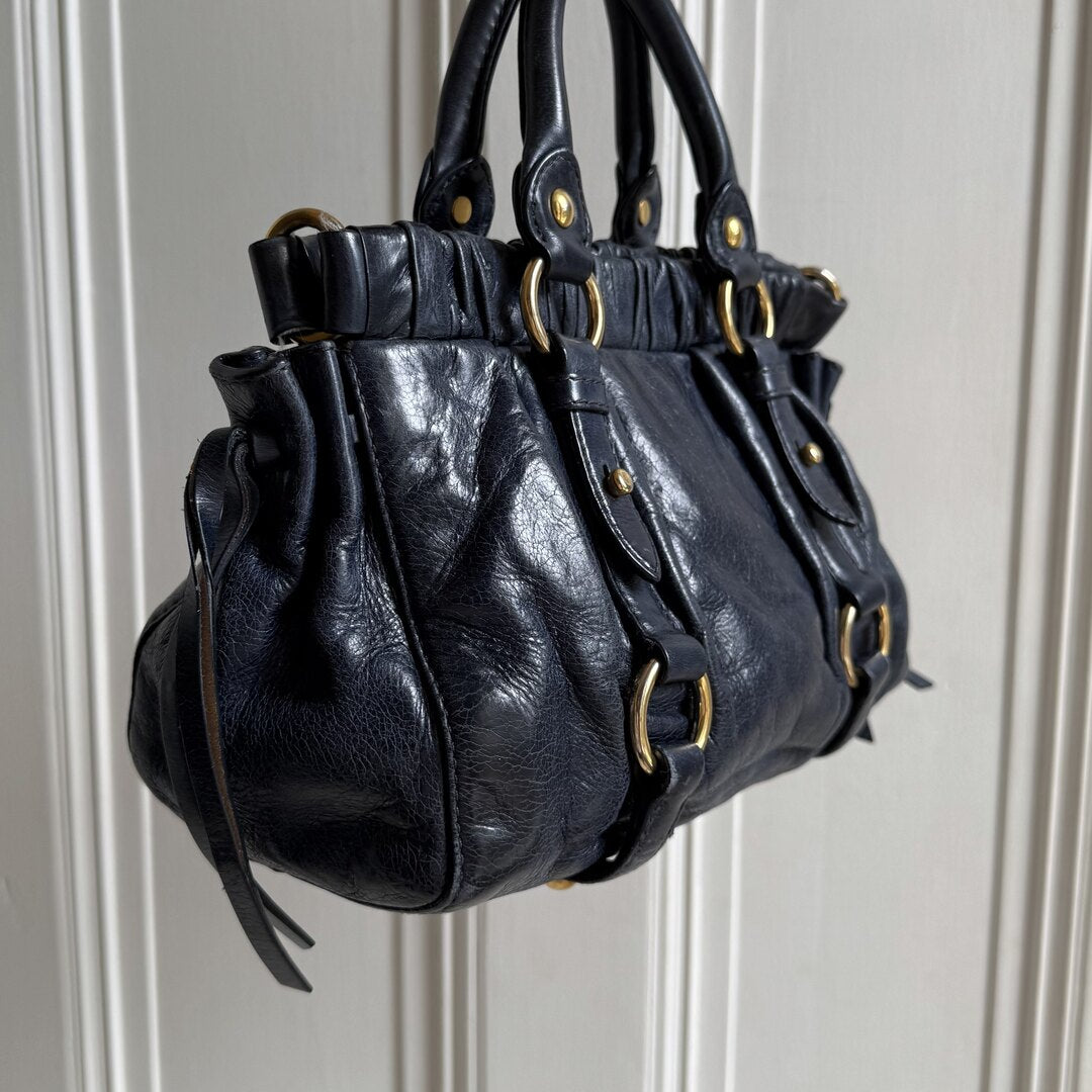 Miu Miu Mini Vitello Leather Navy Handbag
