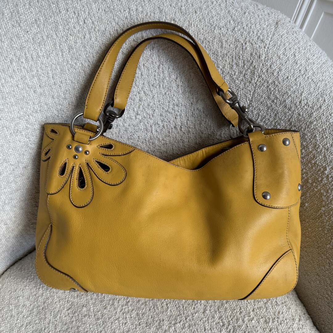 Rare Miu Miu Flower Hobo Leather Yellow Shoulder Bag